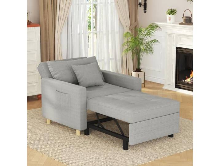 YODOLLA Fauteuil Convertible 1 Place 3-en-1 Chauffeuse avec Rangement Beige Canapés Divans-Gris Clair