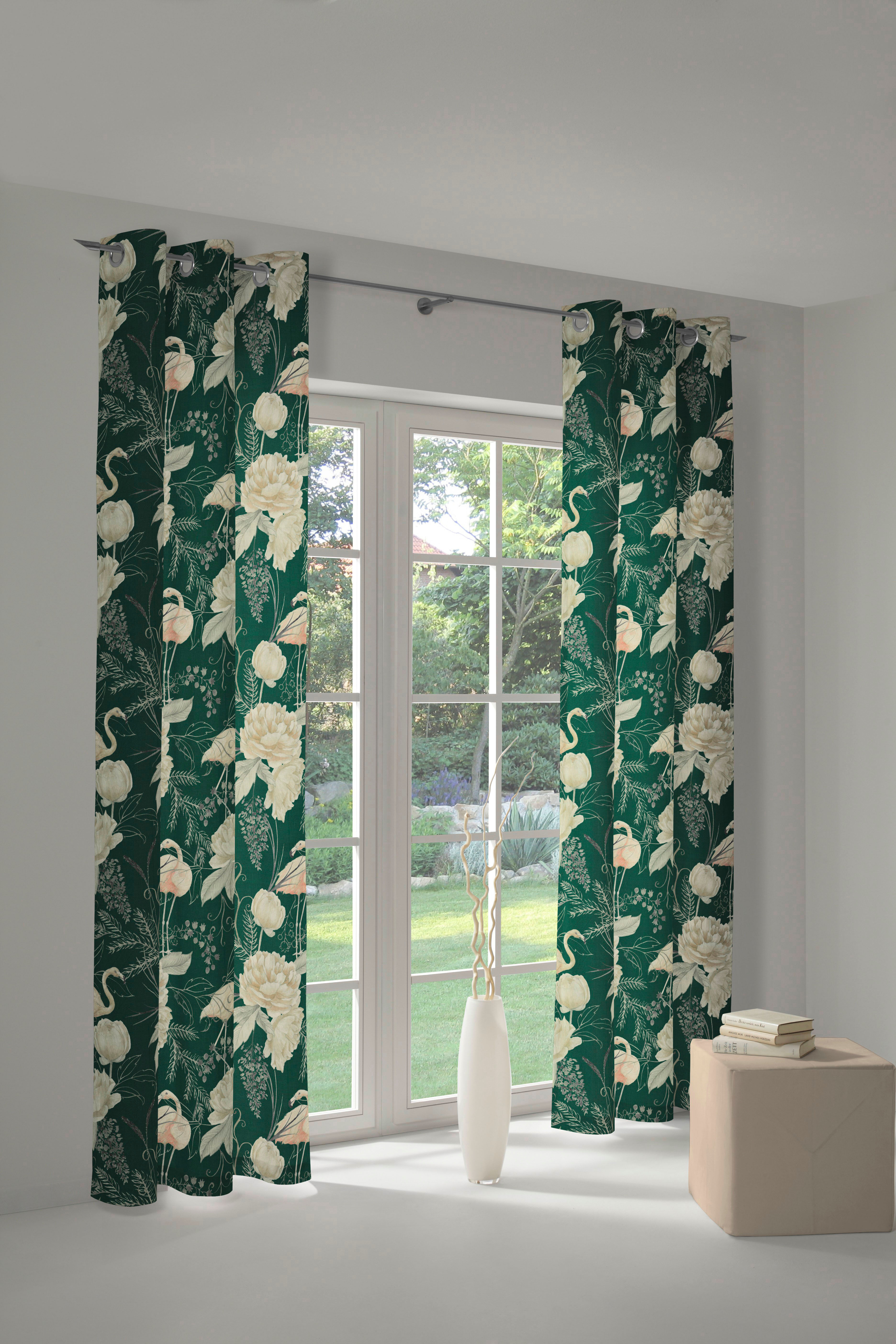Vorhang ADAM "Eden" Gr. 1, grün (natur, dunkelgrün), B:145cm H:145cm, Jacquard, Baumwolle (Bio-Baumwolle), Gardinen, Vorhang, aus 100% Bio-Baumwolle natur, dunkelgrün 145cm, Ösen, 145cm