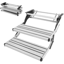 VEVOR Einziehbare Wohnmobiltreppe (2 Stufen), Wohnmobiltrittstufen mit 199,58 kg Tragkraft, Teleskopisch Klappbare Einstiegstreppe aus Aluminiumlegierung, Rutschfester Stahlrahmen für Wohnwagen