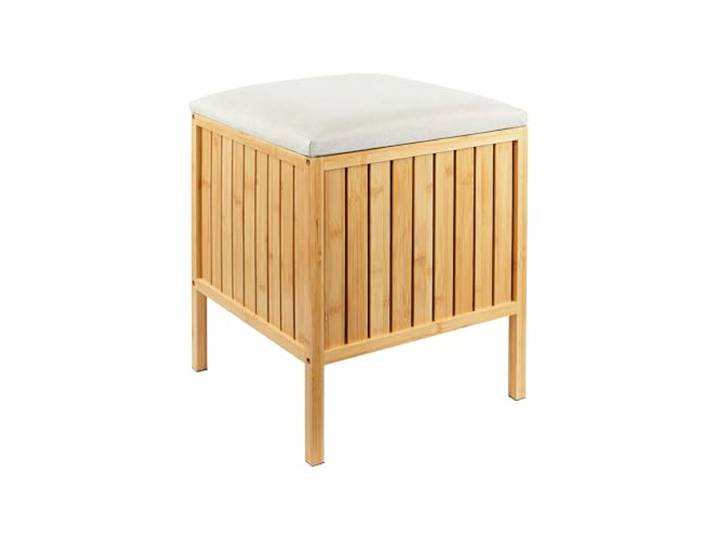 Relaxdays Wäschekorb zum Sitzen, Bambus, gepolsterter Deckel, Natur/Creme