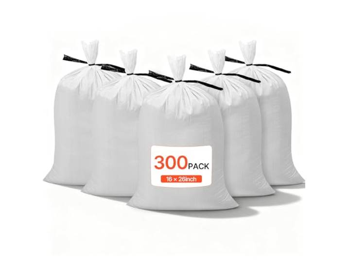 VEVOR Sacs de Sable Vides Lot de 300 Sacs de Sable Résistants 40x66 cm pour Protection Contre Inondations\, avec Attaches Charge 22\,7 kg par Sac Polypropylène Tissé Résistants aux Déchirures et aux UV