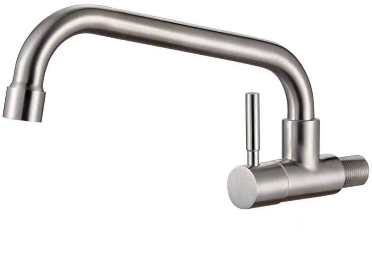 Moderne chromen keukenkraan met draaibare uitloop voor wandmontage, zilver