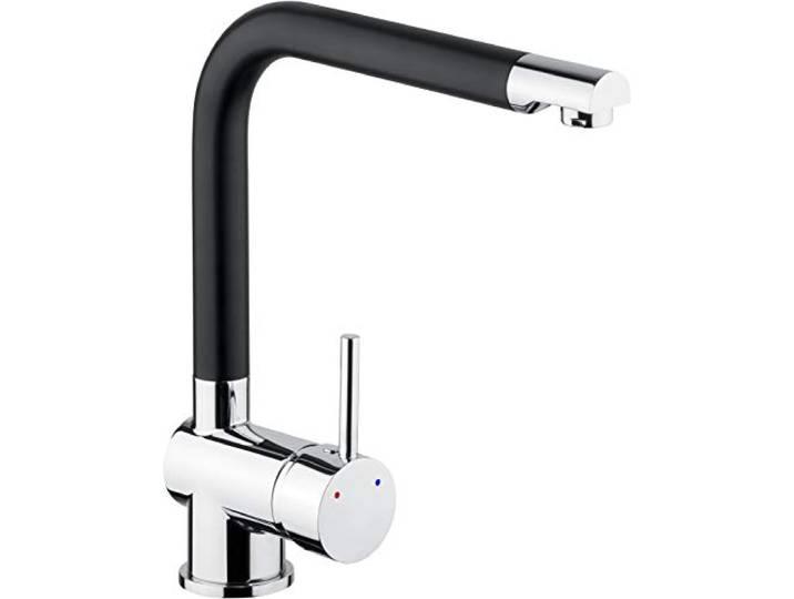 Cornat Spültisch-Einhebelarmatur Solana - Hochwertiger Messingkörper - schwarz / verchromt - Hoher & 360° schwenkbarer Auslauf / Hochdruck-Armatur / Küchenarmatur / Wasserhahn / SOLS5