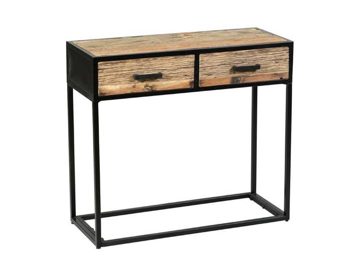 Console 2 tiroirs en teck recyclé et métal laqué noir - TANETOA