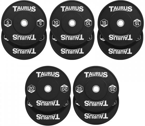 Taurus Black Olympic Rubber Bumper Weight Plates 150kg Set