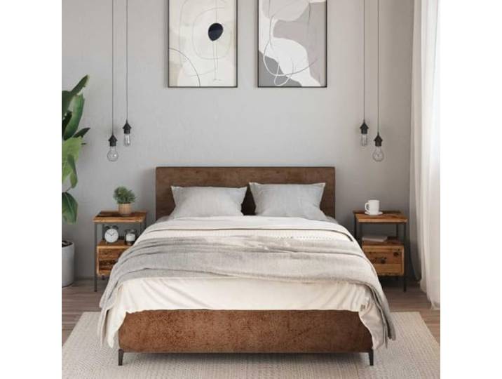HEFZGDB Nachttische 2 STK. Altholz-Optik 34x36x50 cm Holzwerkstoff mit Eisenrahmen und verstellbaren Beinen für Stauraum und Stabilität