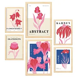 POSTER Set Mit 6 Blumen Hof Natur Und Botanikdrucke Für Innenarchitektur A3 & A4 Rahmen Aus Hellem Holz