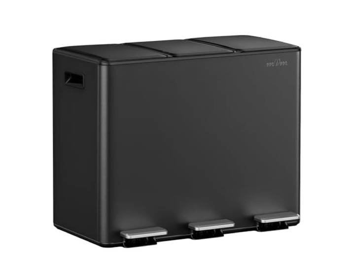 mVm Mülleimer Küche,45 Liter Treteimer,3 x 15 Liter Treteimer, 3 Fächer, Mülltrennsystem, Abfalleimer Küche mit Inneneimer aus Kunststoff,Metall,Klappdeckel, Softclose, Luftdicht