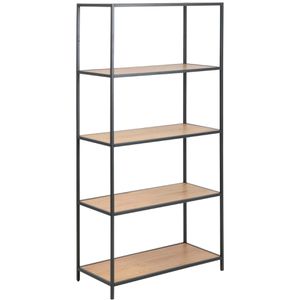 AC-Design Bücherregal Seaford, schwarz / wildeiche, aus Metall / Holz, 5 Ebenen, 77 x 150 x 35cm