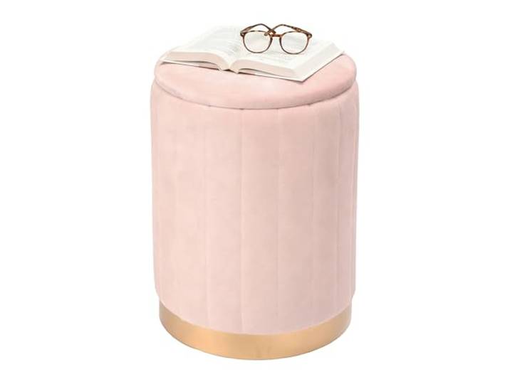 Relaxdays Tabouret en Velours\, Tabouret avec Rangement\, rembourré\, H x P : 42 x 32 cm\, Tabouret Rond\, Salon\, Vieux Rose