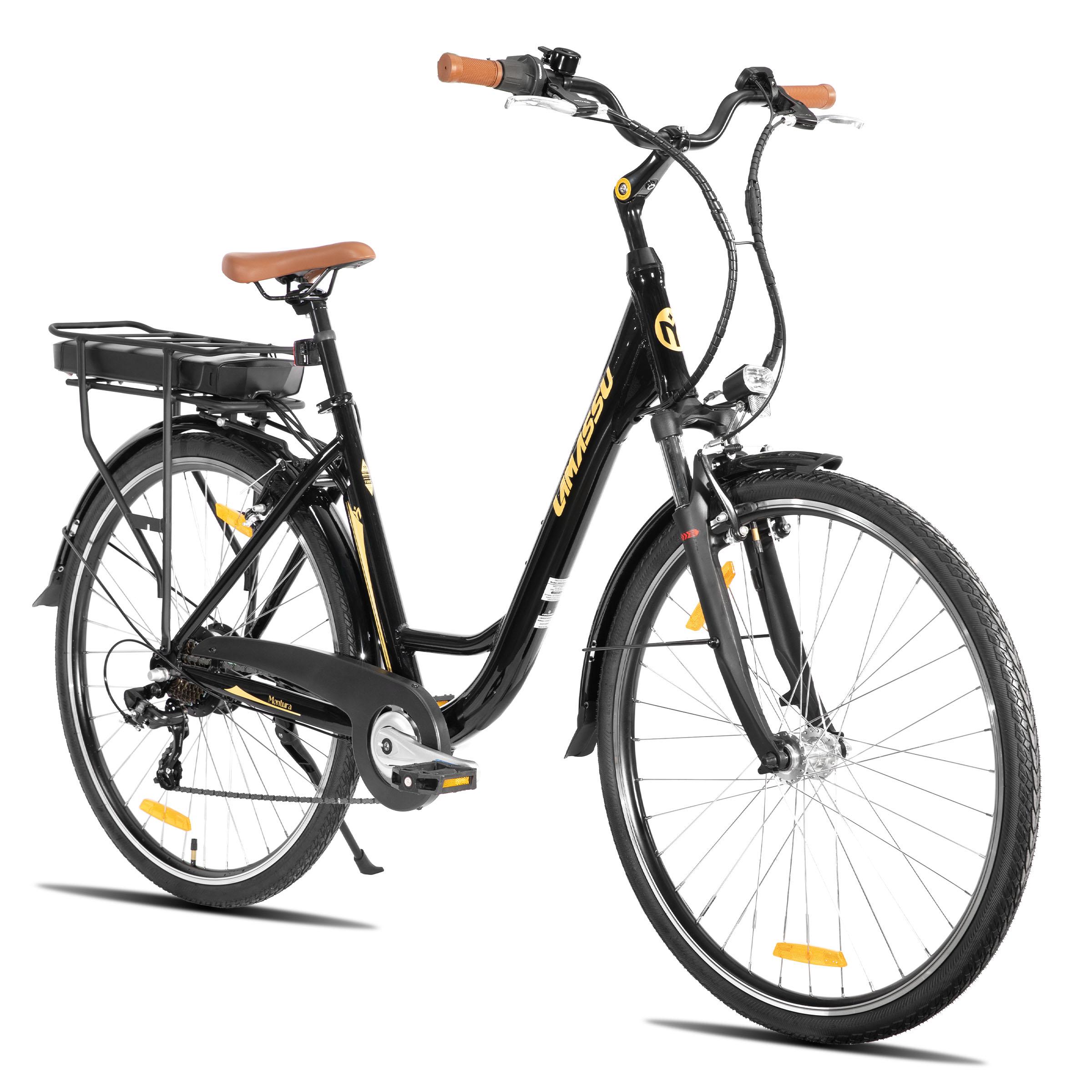 Hiland 28-Zoll-E-Bike für Erwachsene für den Stadtverkehr, 7 Gänge, Aluminiumrahmen, zwei V-Bremsen, 250-W-Motor, 36-V-Akku mit 10,4 Ah