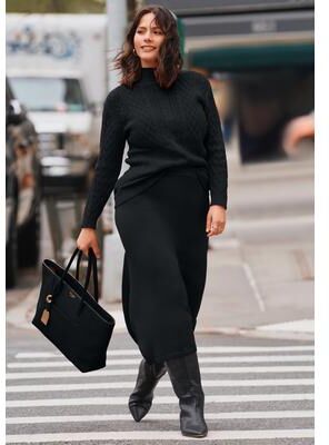 Plus Size Women's Mock Neck Cable Sweater by Avenue in Black (Size 16)