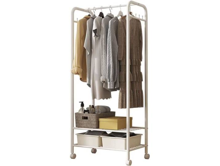 Penderie sur Roulette Metal pour Vêtement Armoire avec Etagere - Blanc