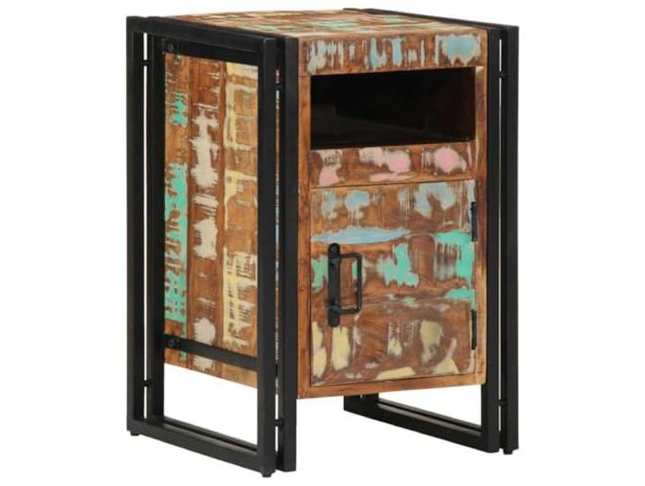 fsahslih Nachttisch Altholz Massivholz Beistelltisch mit Tür 40x40x59 cm Rustikaler Nachtschrank fürs Schlafzimmer mit Fach und Tür aus Metall und Holz für Bücher und Deko.