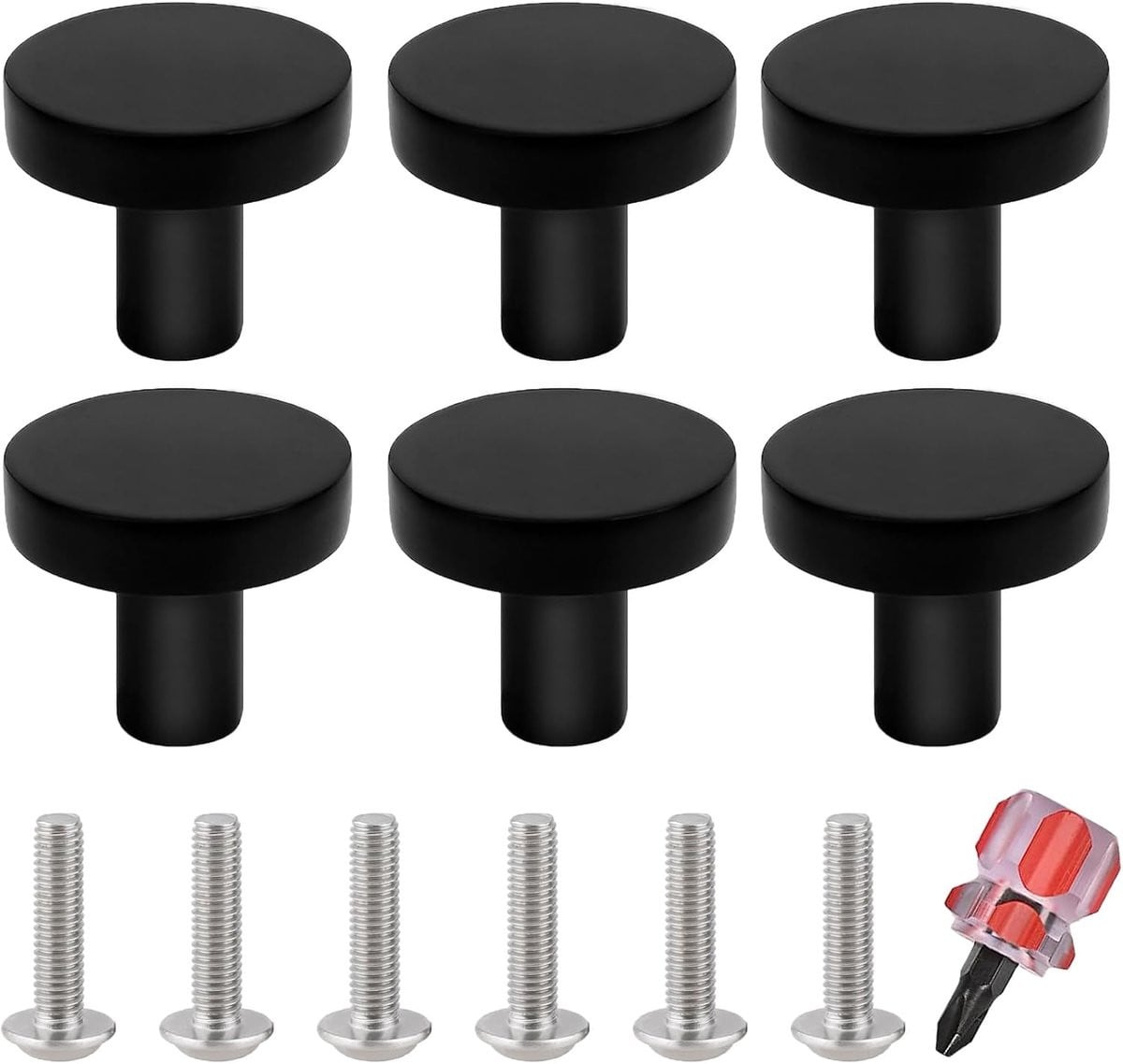 Zwarte Meubelknoppen van RVS - 6 stuks - 30 mm