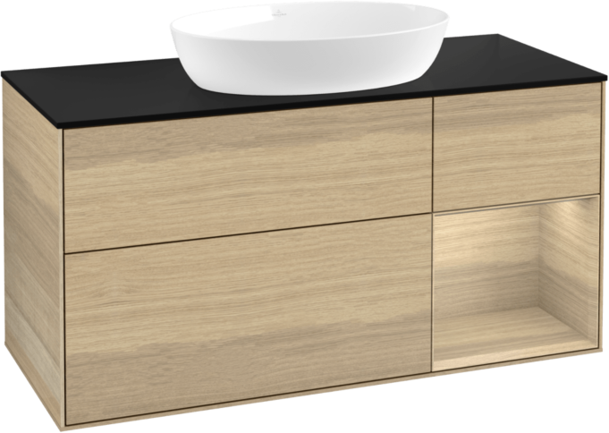 Villeroy und Boch Finion Waschtischunterschrank FA72PCPC 120cm, Abdeckplatte black matt, Regale Oak Veneer, Oak Veneer