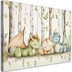 WANDBILD für kinderzimmer kleine drachentiere im wald