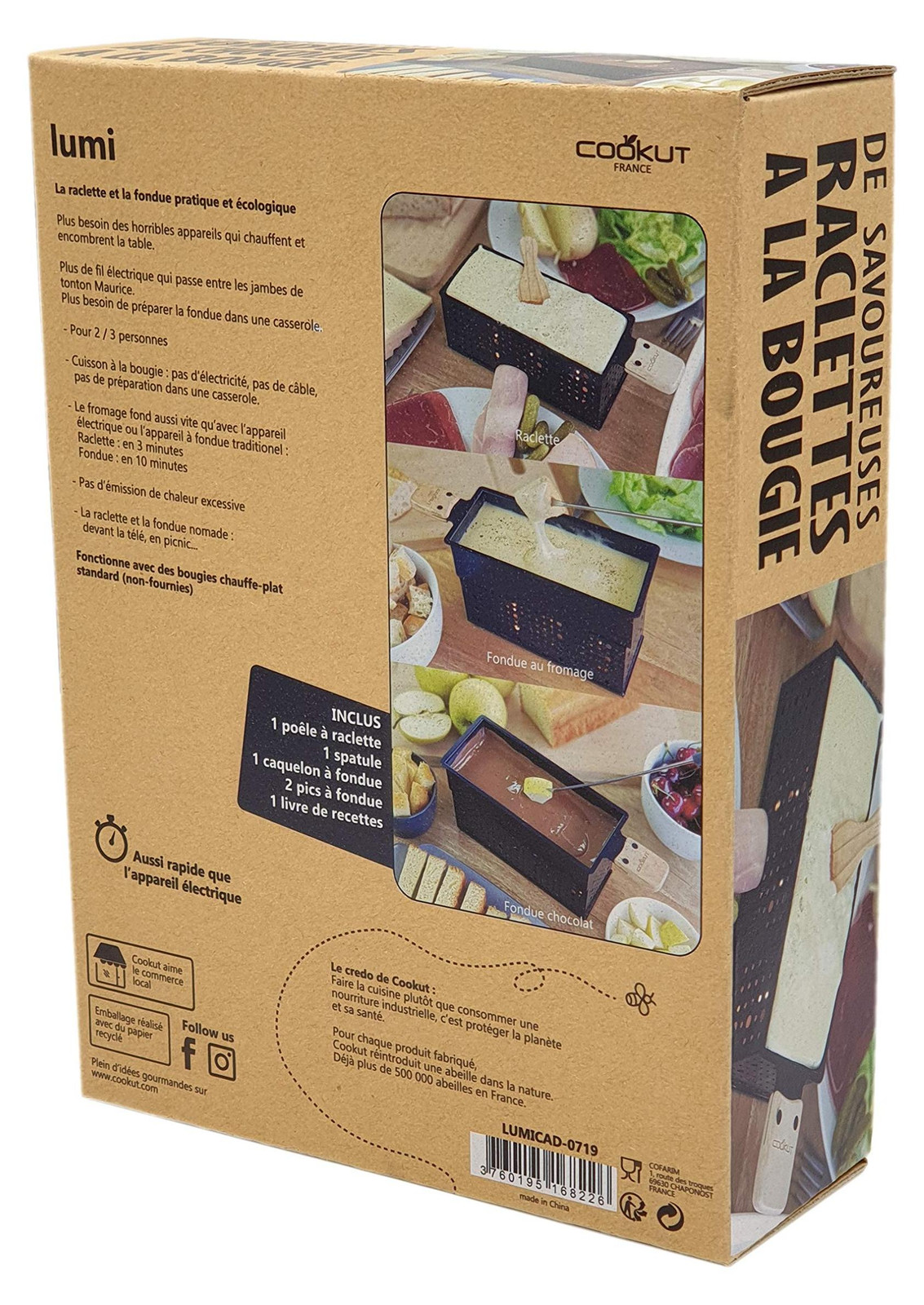 Raclette en kaasfondue set met kaars en houten spatel, zwart