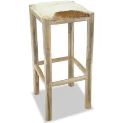vidaXL Barhocker Echtleder und Teak Massivholz
