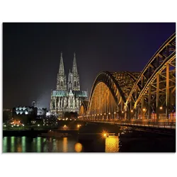 Glasbild ARTLAND "Kölner Dom mit Brücke", schwarz (farbe bild(er): schwarz), B:80cm H:60cm, Bilder, in verschiedenen Größen