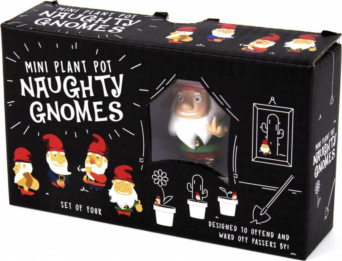 Gift Republic Plantenpot decoratie - Ondeugende Kabouters (set van 4)