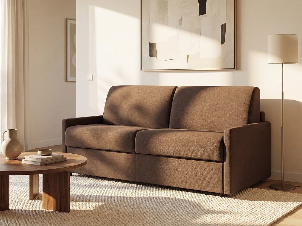 vente-unique.com Canapé convertible polyester 3 places marron Marron 170x99x223cm