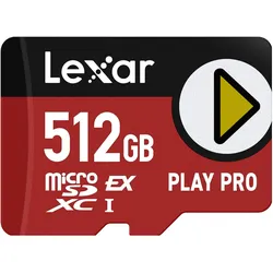 Lexar Play Pro (512 GB, microSD Express, U3, UHS-I), Speicherkarte, Rot, Schwarz