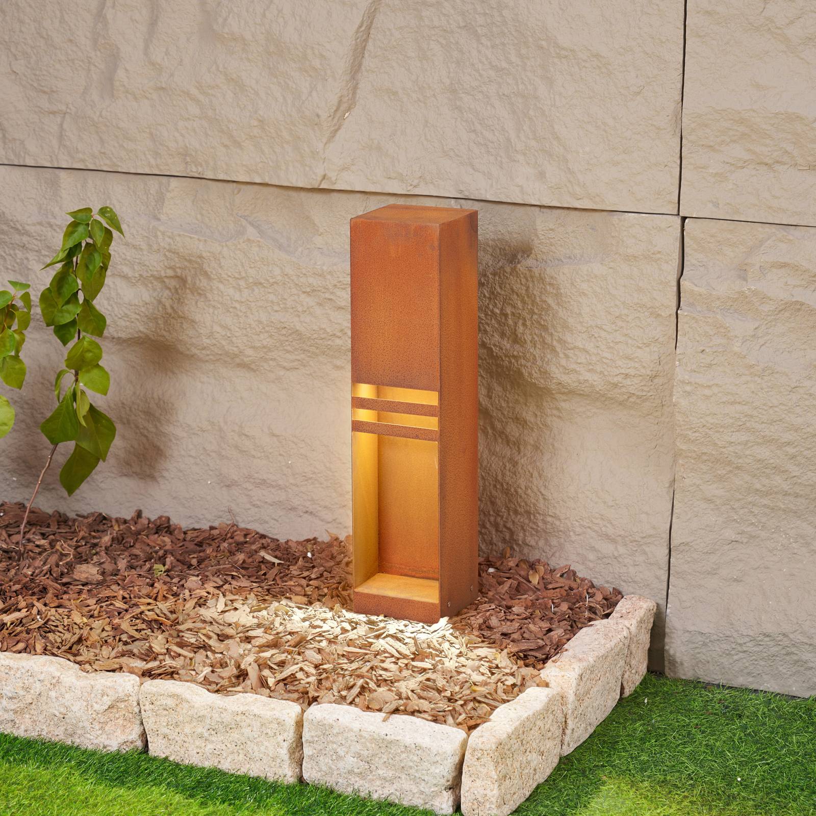 Borne extérieur LED Oxido Lucande, marron, Métal, Moderne, Borne Eclairage Exterieur