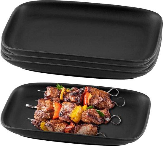 Allecto Plus Set van 4 Rechthoekige Serveerbordjes, Mat Zwart, voor Voorgerechten en Desserts