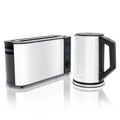 Arendo Frühstücksset, Wasserkocher ELEGANT 1,5 Liter & Langschlitztoaster für 2 Scheiben, Weiß
