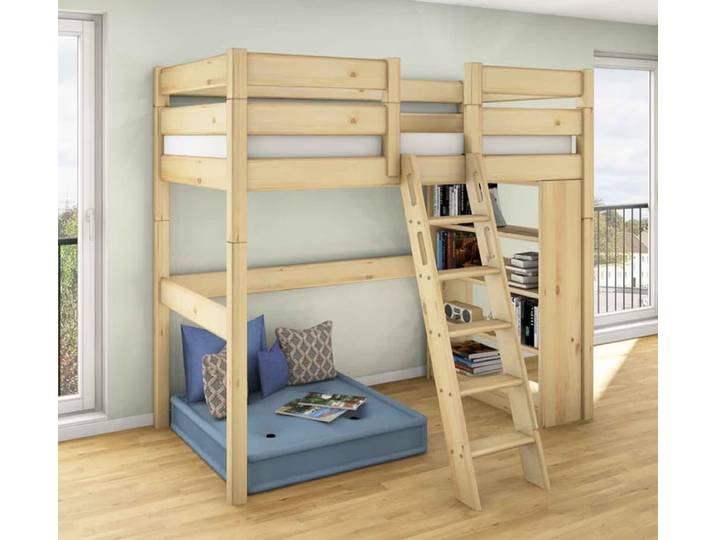 Hochbett Stockholm 2, schräge Leiter mittig Massivholz Kiefer