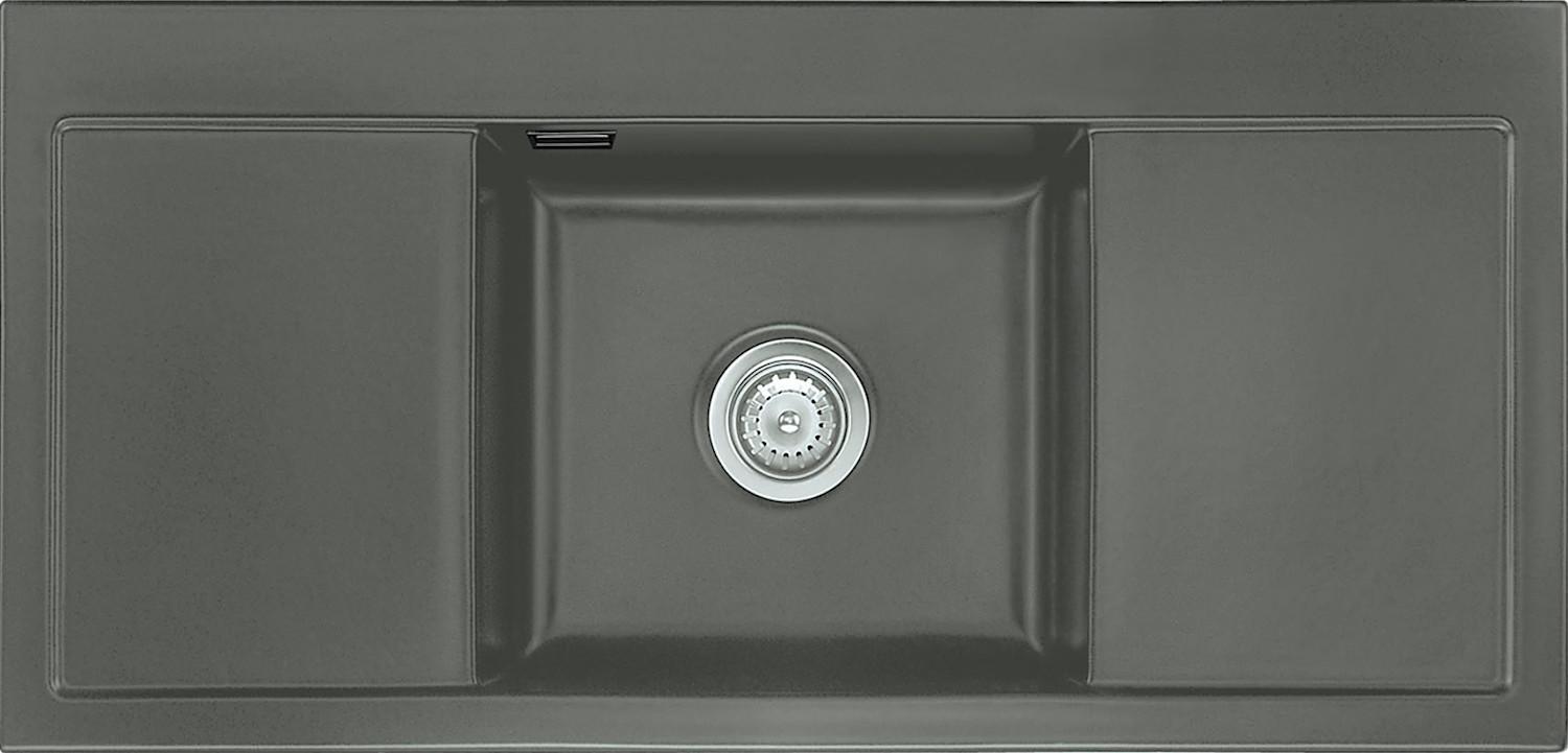 Flächenbündige Spüle MERA MIDDLE F in LAVA mit Handbetätigung / systemceram