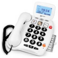 Geemarc SEREN100V2T_WH_VDE Schnurgebundenes Seniorentelefon Foto-Tasten, für Hörgeräte kompatibel, inkl. Notrufsender, Optische Anrufsignalisierung