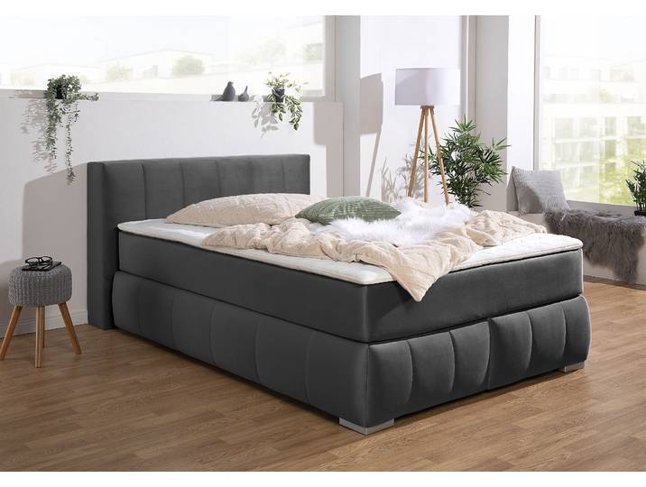 Boxspringbett, Samtoptik, Grau, 147×225 cm, Komfortschaumtopper, Modern, Home Affaire