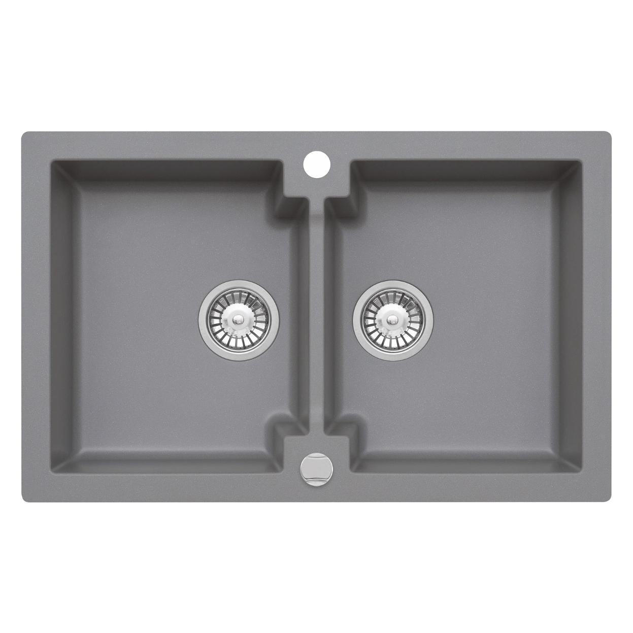 Kernau KGSA 80 2B Grey Metallic Stainless Steel Kitchen Sink - Double Bowl, Drop-In Installation (5902701806804)