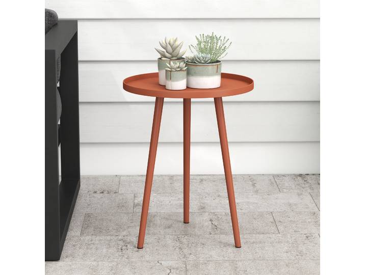 Outsunny Table Basse Ronde Acier Rouge Ø40x50cm
