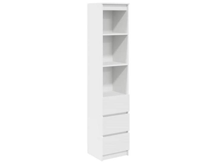 KPOTUERTU Highboard Weiß 37,5x35x180 cm Holzwerkstoff Schrank mit Wandhalterung, pflegeleicht, glatte Oberfläche, vielseitig einsetzbar