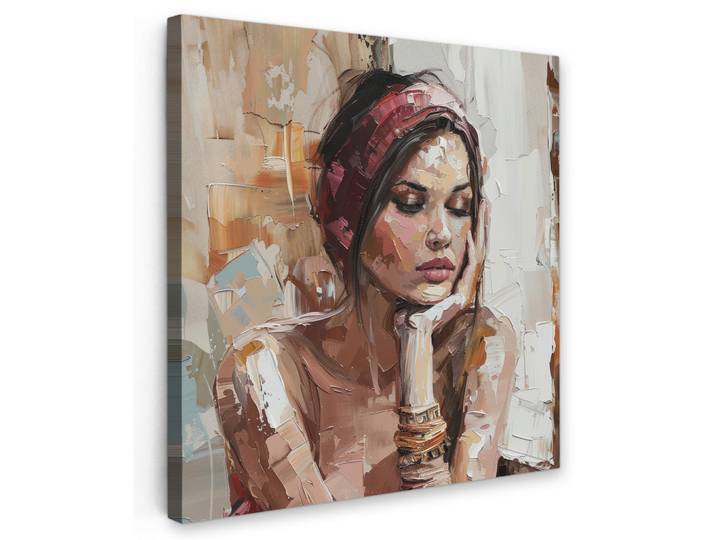 MuchoWow Leinwandbild Frau - Lackierung - Porträt - Modern Deko Groß 90x90 cm, Altrosa, Kiefer, Abstrakt, Quadratisch, 90x90 cm, gerahmt, Bilder & Rahmen, Bilder, Leinwandbilder
