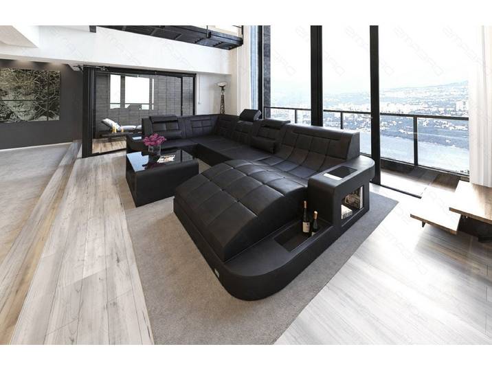 Sofa Dreams Wohnlandschaft Ledersofa Wave Mini U Form, Designersofa
