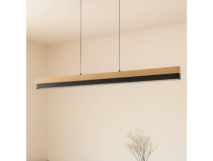 Suspension LED Holven, bois, CCT, longueur 113 cm - Lucande - Salle à manger - Moderne - Linéaire