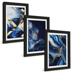 BILDER SET 3er Set - 20x30 cm Schwarzer Rahmen - Abstrakte, elegante Muster