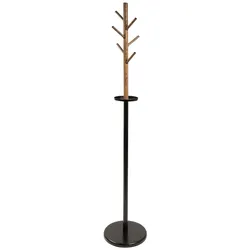 KARAT Garderobenständer "William" - 6 Haken - In schwarz-braunem Design - Runder Standfuß
