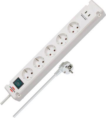 Brennenstuhl Bremounta Steckdosenleiste, 5-fach, 2 USB-C, 90° Anordnung, 3m Kabel, IP20, erhöhter Berührungsschutz, weiß