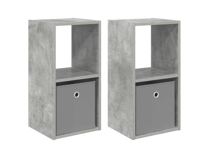 KUPTYERFG 2er Set Nachttisch Beton Grau 30,5x27x59,5cm Holzwerkstoff Kompakte Nachtkonsolen fürs Schlafzimmer mit Schublade und offenem Regal für bequemes Verstauen der Abendlektüre.