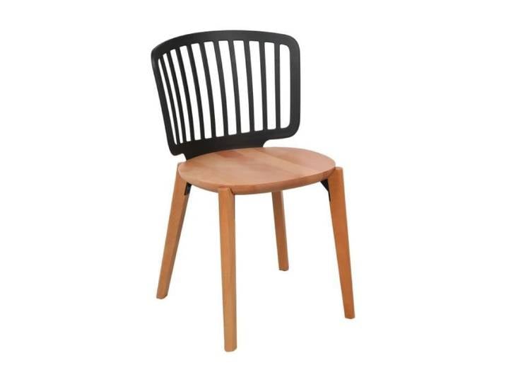 Chaise Eira Design Scandinave – Dossier Résine Noir Assise Bois – Pieds Bois Naturel
