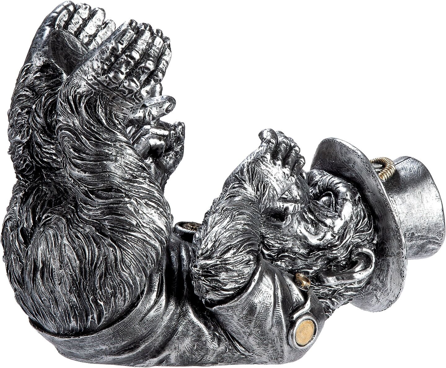 Flaschenhalter CASABLANCA BY GILDE "Flaschenhalter Affe Steampunk Monkey", silberfarben, B:27,5cm H:20,5cm L:16,5cm, Kunststoff, Flaschenhalter, Flaschenhalter silberfarben Einheitsgröße