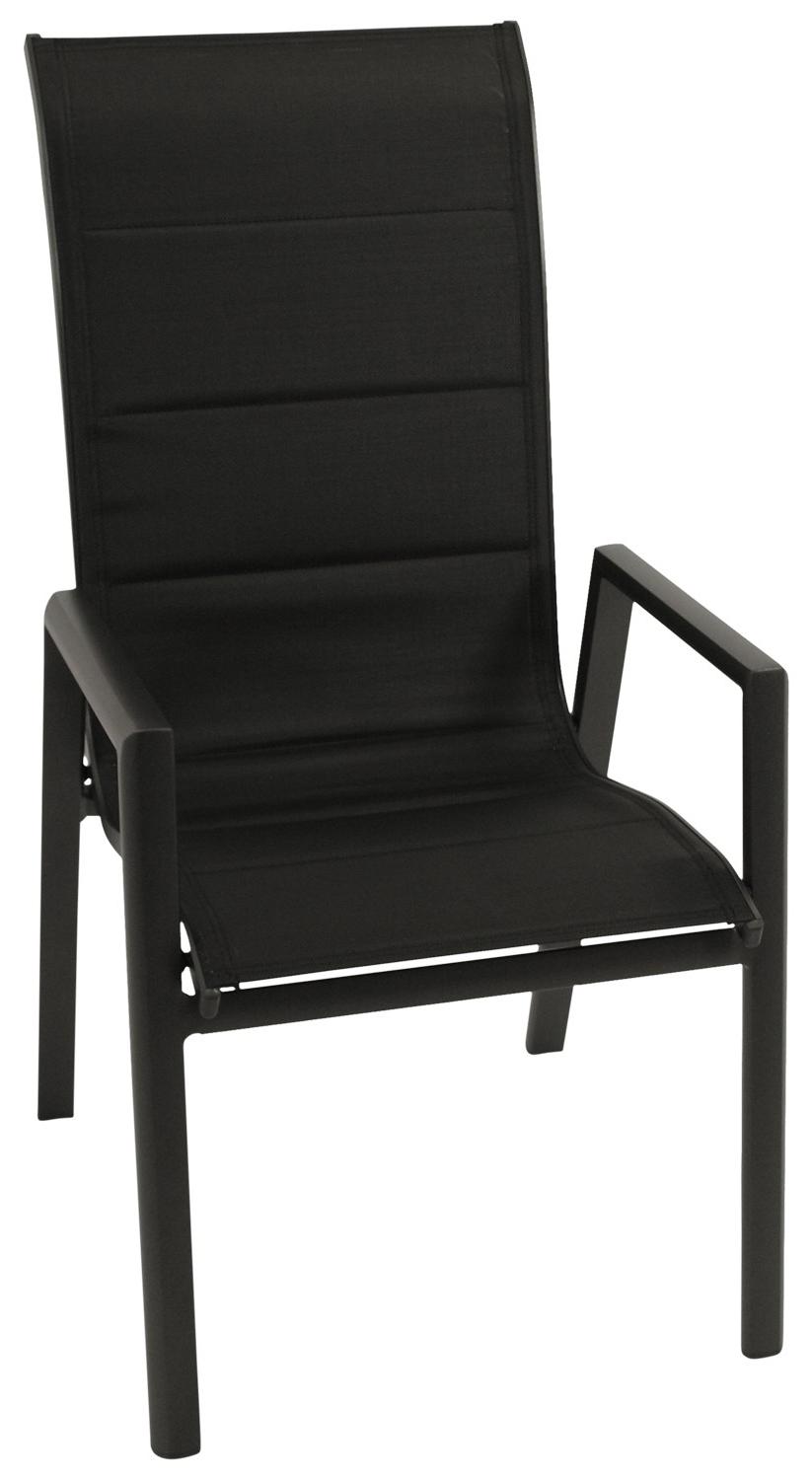 Gartensessel Stapelsessel Hochlehner, Alu anthrazit mit gepolsterter Kunstgewebesitzfläche schwarz, 6-er Set
