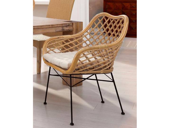 Rattanstuhl HOME AFFAIRE, gelb (honigfarben, schwarz, honigfarben), B:64cm H:90cm T:63cm, Geflecht Rattan, Stühle, Rattanstuhl, ohne Sitzkissen