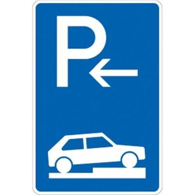 Verkehrsschild VZ315-76, Parken halb auf Gehwegen quer rechts (Anfang), Alu, RA1, 600x900 mm