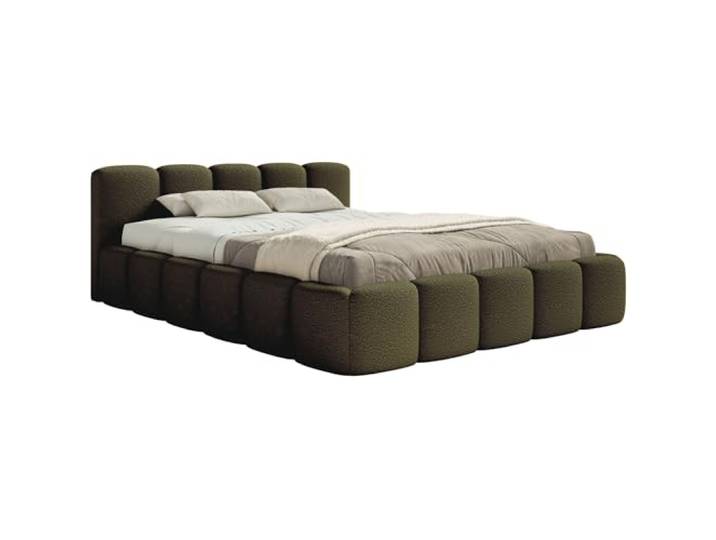 Selsey Polsterbett 140x200 cm Modernes Bettgestell mit Lattenrost Elegantes Design in Olivgrün Bouclé Robuster Holzrollrost für Komfort Bodenschonende Kunststoffgleiter Max Belastung 250 kg
